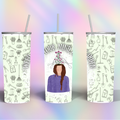 full wrap design of weed your mind garden tumbler with floral head illustration and garden theme