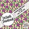 wild rose leopard seamless pattern with purple roses and leopard print background digital download