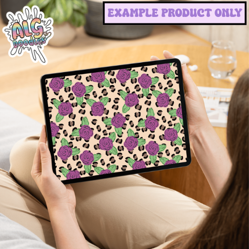 tablet mockup displaying seamless floral leopard digital pattern design
