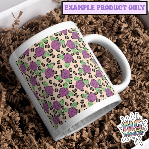 mug mockup with wild rose leopard floral animal print seamless pattern design