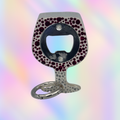 handmade resin wine glass bottle opener keychains with dotted designs on metal opener base